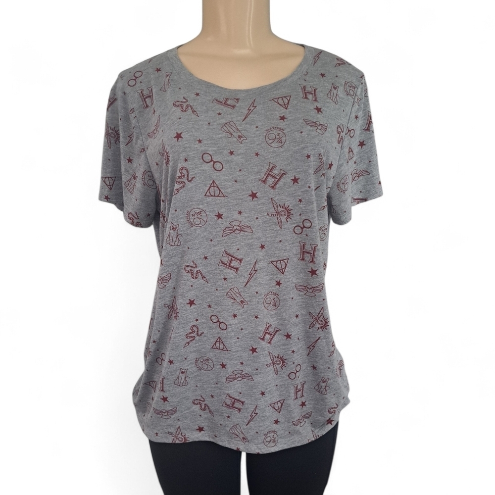 Harry Potter Allover Print Short Sleeve Tee Shirt Gray XL